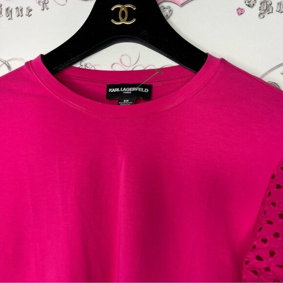 Karl lagerfeld tshirt crochet shoulder detail fuschia pink soft stretchy boho - Picture 7 of 9